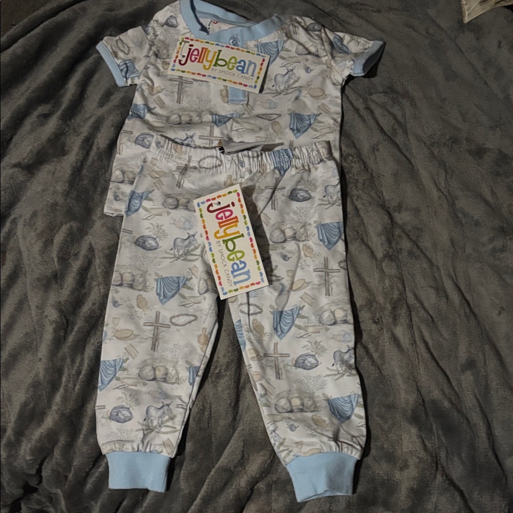 Jelly Beans Kids Set in Blue and White Easter Religious design